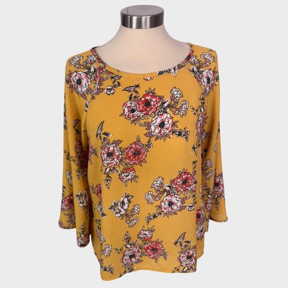 Papermoon Womens Medium Yellow Floral Blouse Bell Sleeve - Picture 1 of 7